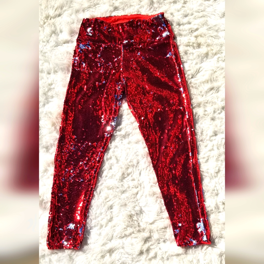 Red and silver sequin leggings
